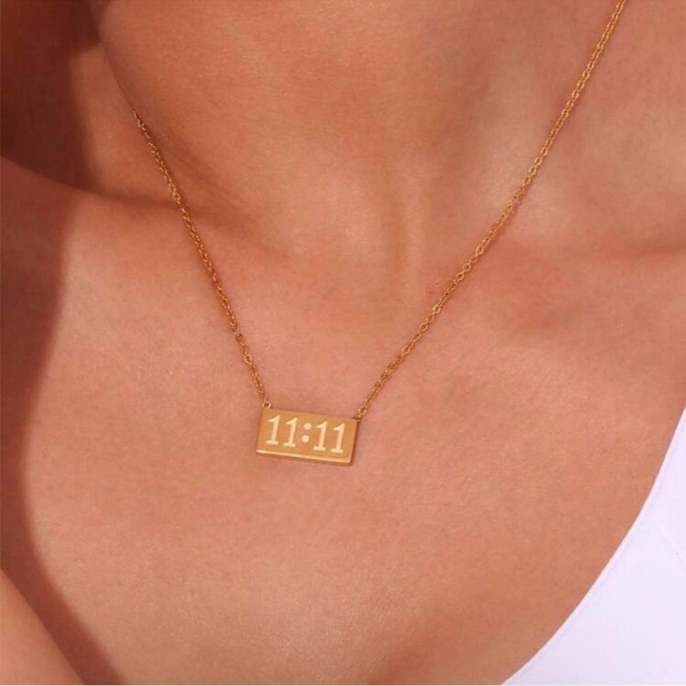 Gold Plated Stainless Steel 11:11 Pendant Bar Chain Necklace